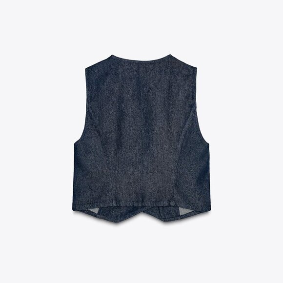 ZARA DOUBLE-BREASTED DENIM WAISTCOAT SIZE L 6929/271/443 - Picture 3 of 3